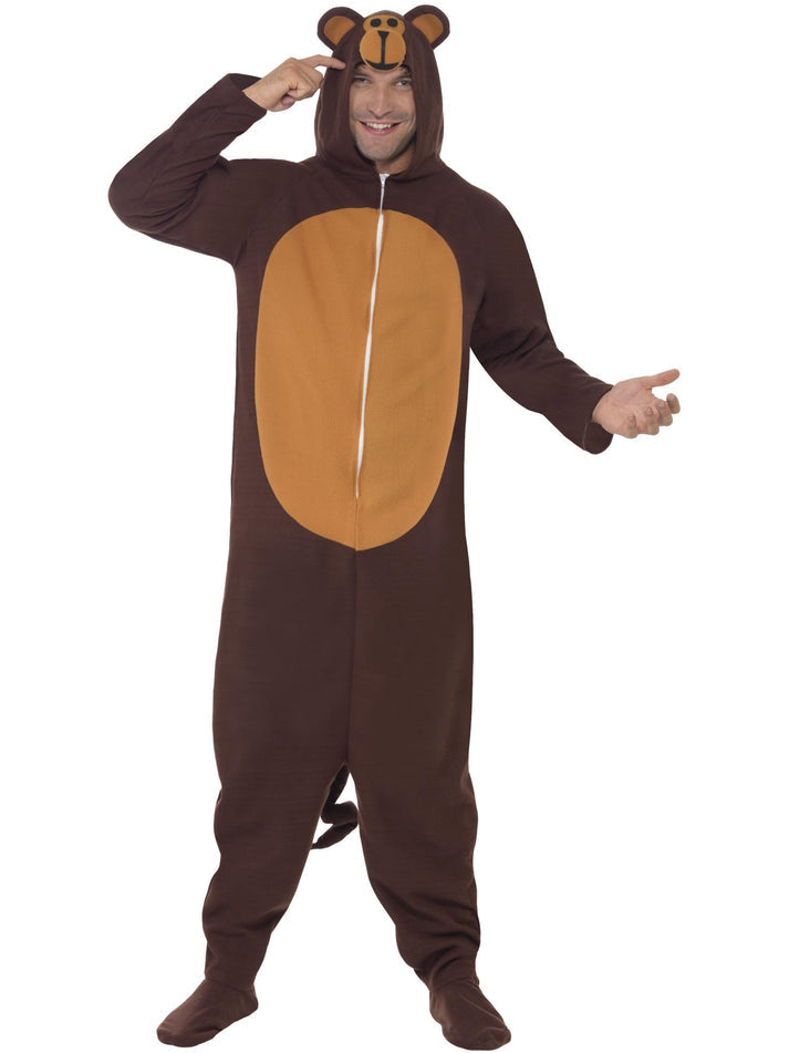 Monkey Costume Brown Adult Hooded Onesie 1