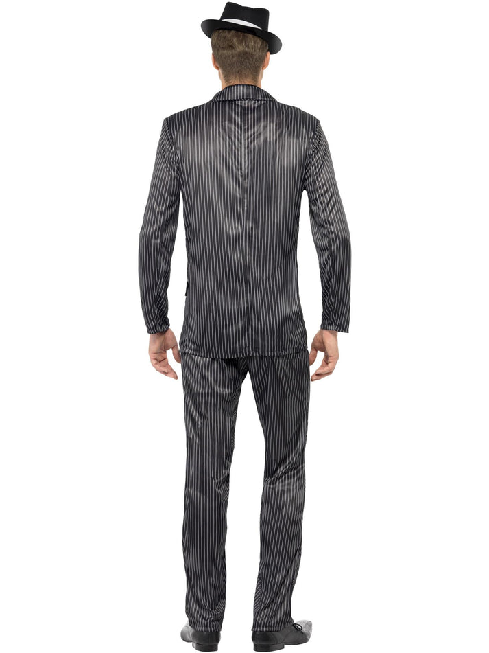 Gangster Costume Adult Black White Pinstripe Jacket and Trousers Shirt Front and Tie 3