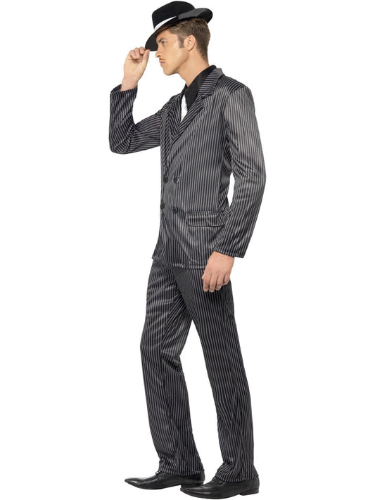 Gangster Costume Adult Black White Pinstripe Jacket and Trousers Shirt Front and Tie 2