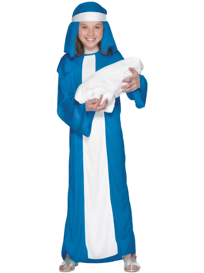 Mary Child Costume Blue and White Dress and Headpiece Kids Nativity Costume 1