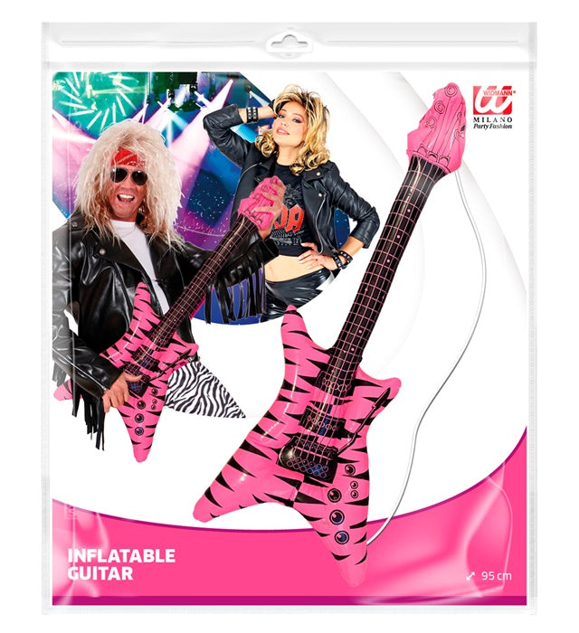 Rock Inflatable Guitar Pink And Black With Shoulder Strap - 95Cm