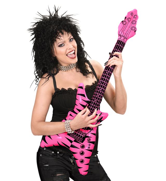 Rock Inflatable Guitar Pink And Black With Shoulder Strap - 95Cm