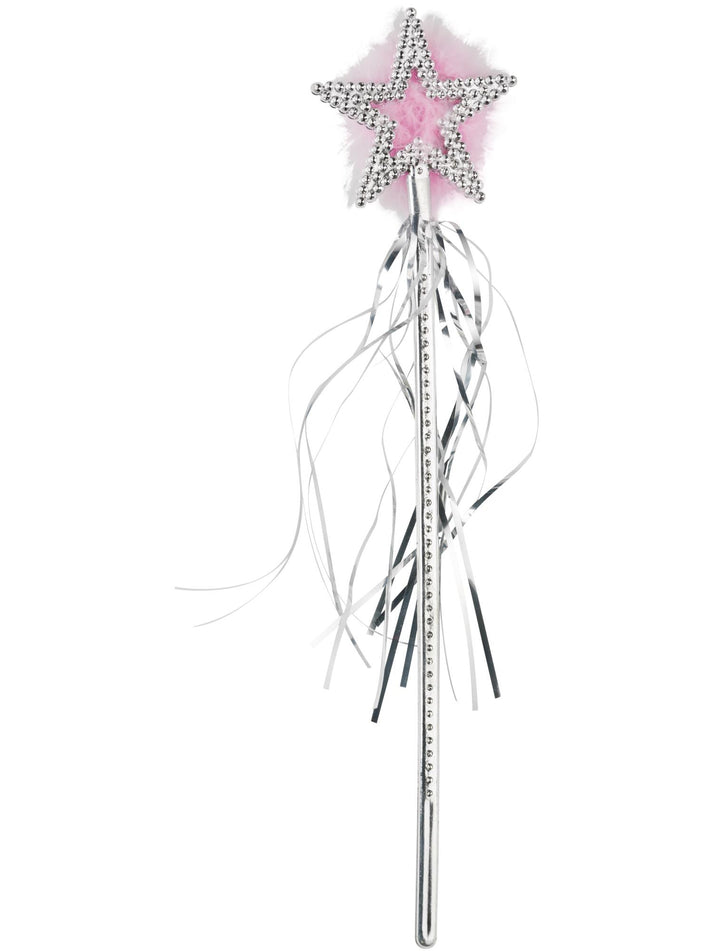Star Wand Silver Pink Marabou and Silver Tinsel Costume Accessory 1