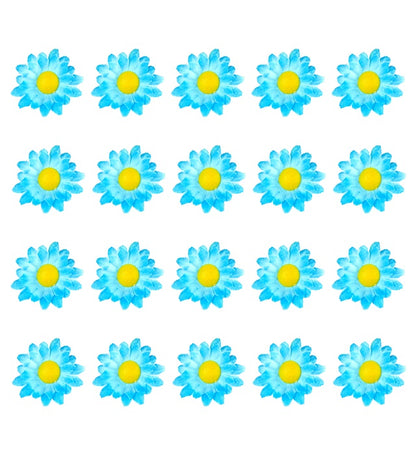 Box Of 20 Light Blue Decorative Daisy Flowers