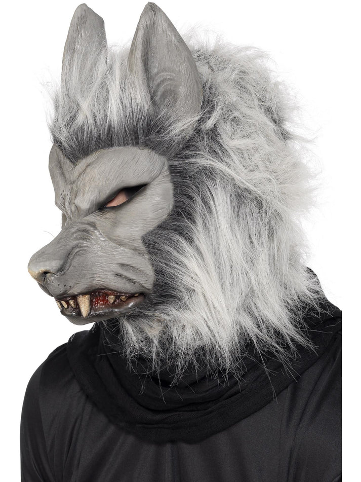 Werewolf Mask Adult Grey Latex Full Overhead with Fur Horror Costume Accessory