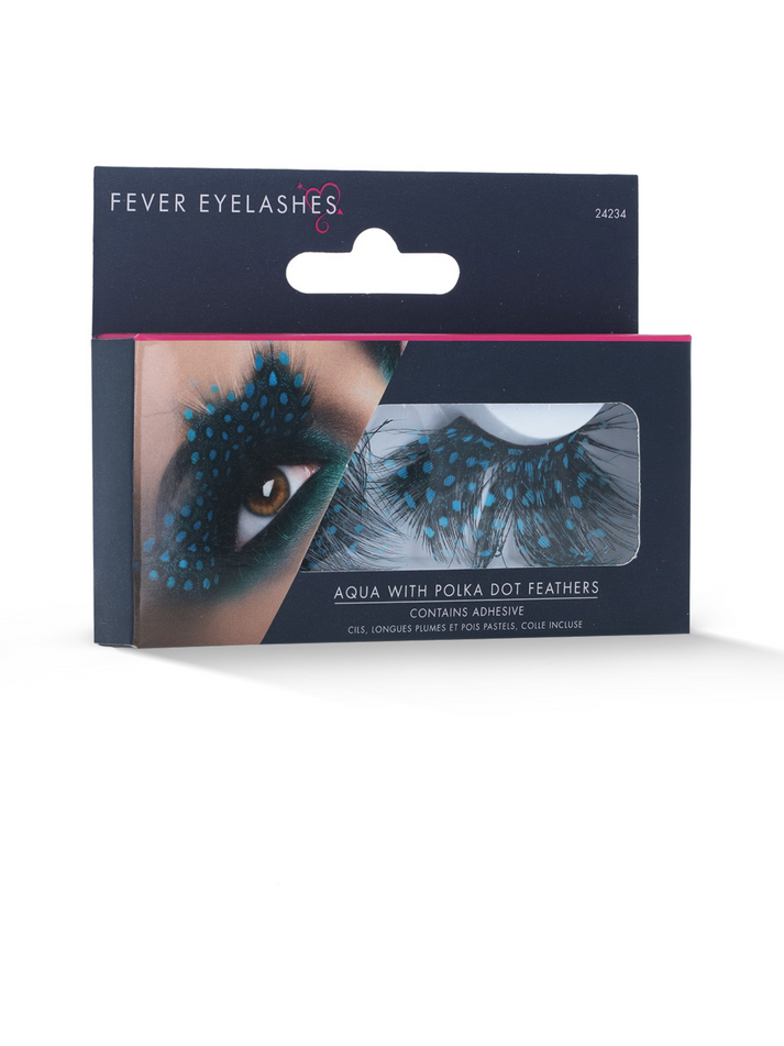 Eyelashes Large Black Feather with Aqua Dots Glue Included Fantasy Costume Accessory