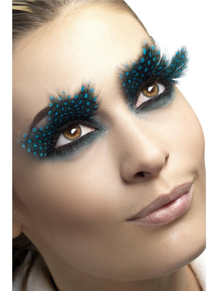 Eyelashes Large Black Feather with Aqua Dots Glue Included Fantasy Costume Accessory