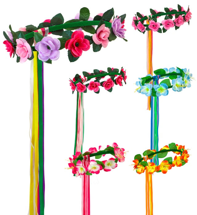 Flower Diadem With Multicolor Ribbons 6 Styles Ass.