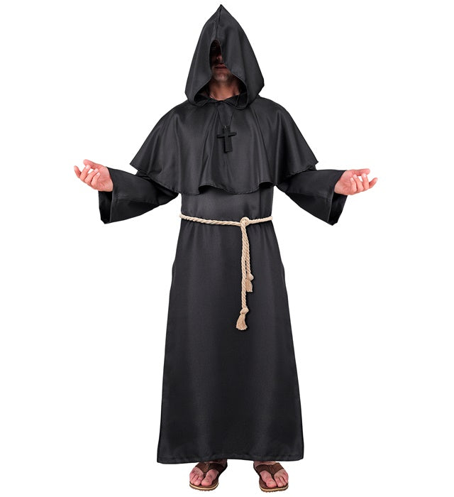 Dark Monk  Robe, Hood, Belt, Cross Necklace 