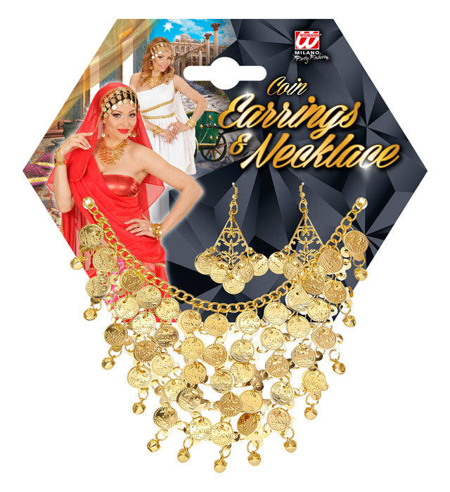 Gold Coin Earrings & Necklace