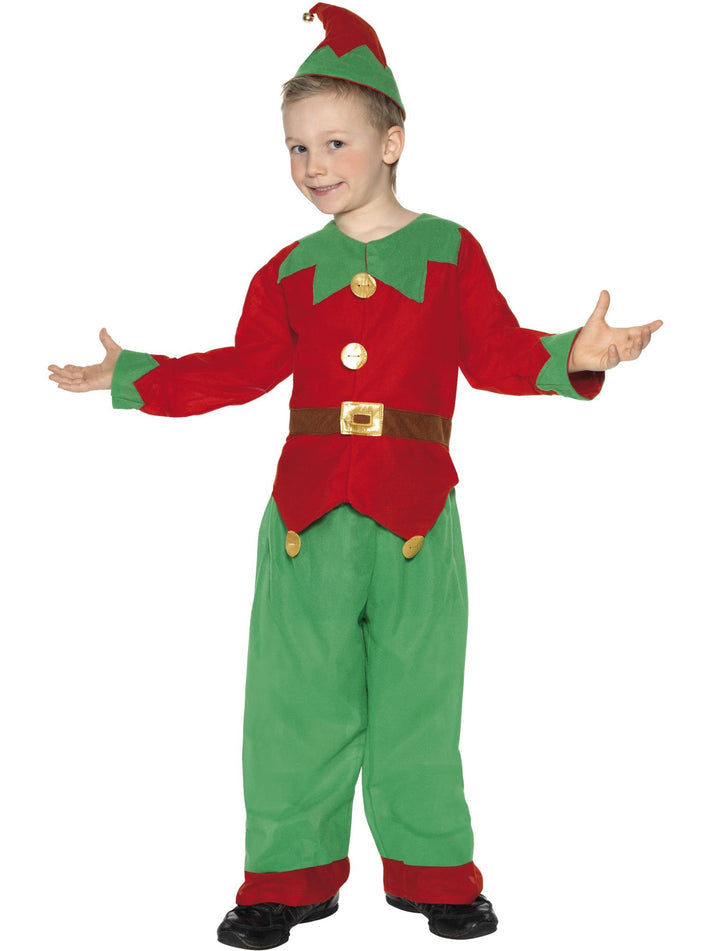 Elf Costume Kids Red Green Top Green Trousers Hat with Bell 1