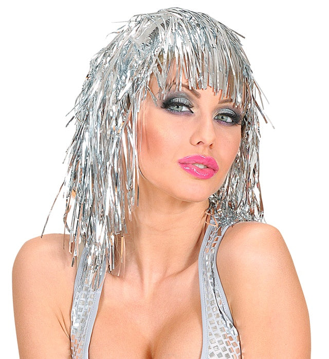 Silver Tinsel Wig In Polybag
