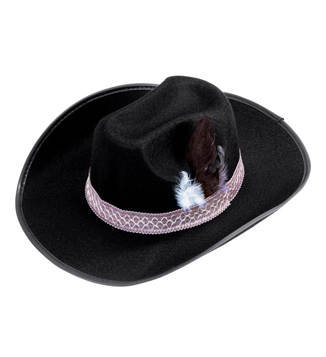 Cowboy Hat With Feathers Black -Felt