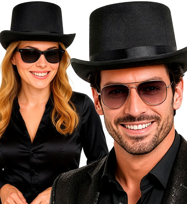 Big Black Top Hat Felt 12 Cm - Wig Friendly - Size 61 Cm