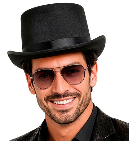 Big Black Top Hat Felt 12 Cm - Wig Friendly - Size 61 Cm