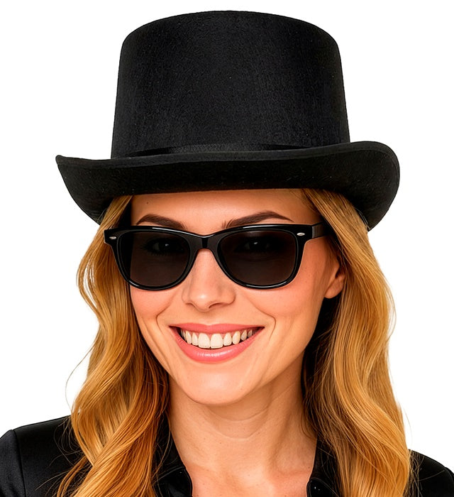 Big Black Top Hat Felt 12 Cm - Wig Friendly - Size 61 Cm