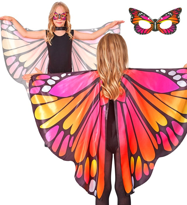 Pink/Ocra Butterfly Wings & Eyemask  Wings 100X70 Cm  
