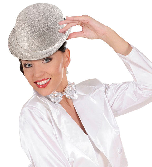 Silver Lurex Bowler Hat Felt