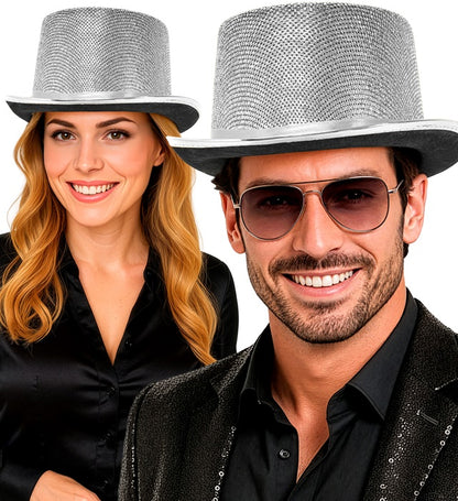 Silver Lurex Top Hat 10 Cm