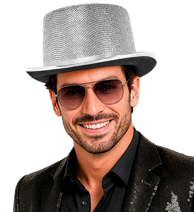 Silver Lurex Top Hat 10 Cm