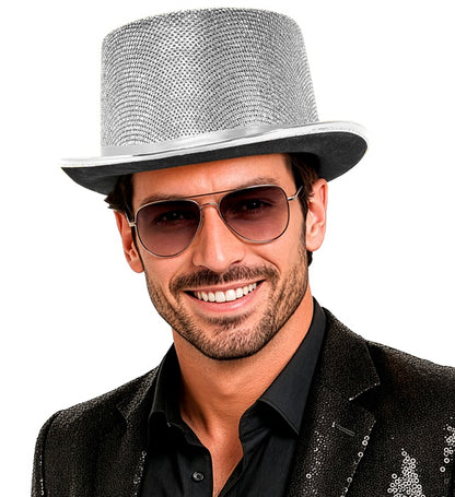 Silver Lurex Top Hat 10 Cm