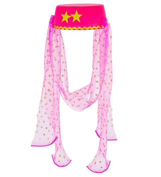 Harem Hat With Veil Felt - Pink Color