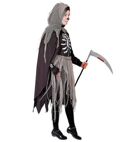 Grim Reaper  Bones Dress, Tights & Gloves, Hooded Cape, Chains  