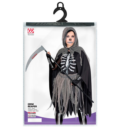 Grim Reaper  Bones Dress, Tights & Gloves, Hooded Cape, Chains  