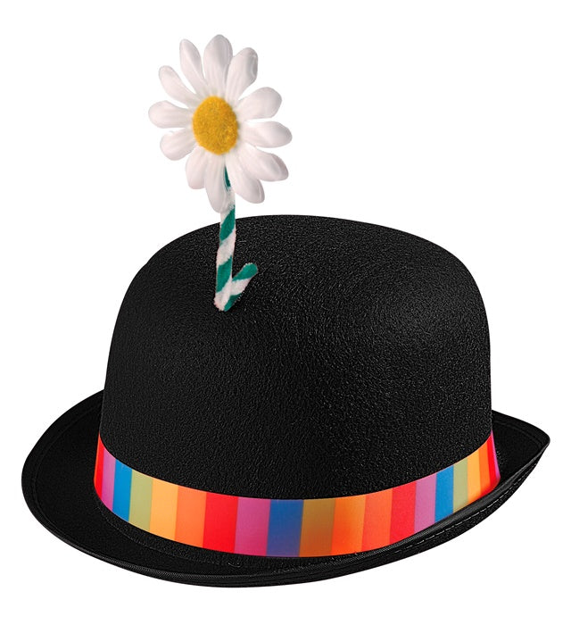 Black Clown Bowler Hat With Flower Felt