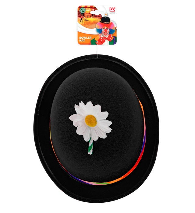 Black Clown Bowler Hat With Flower Felt