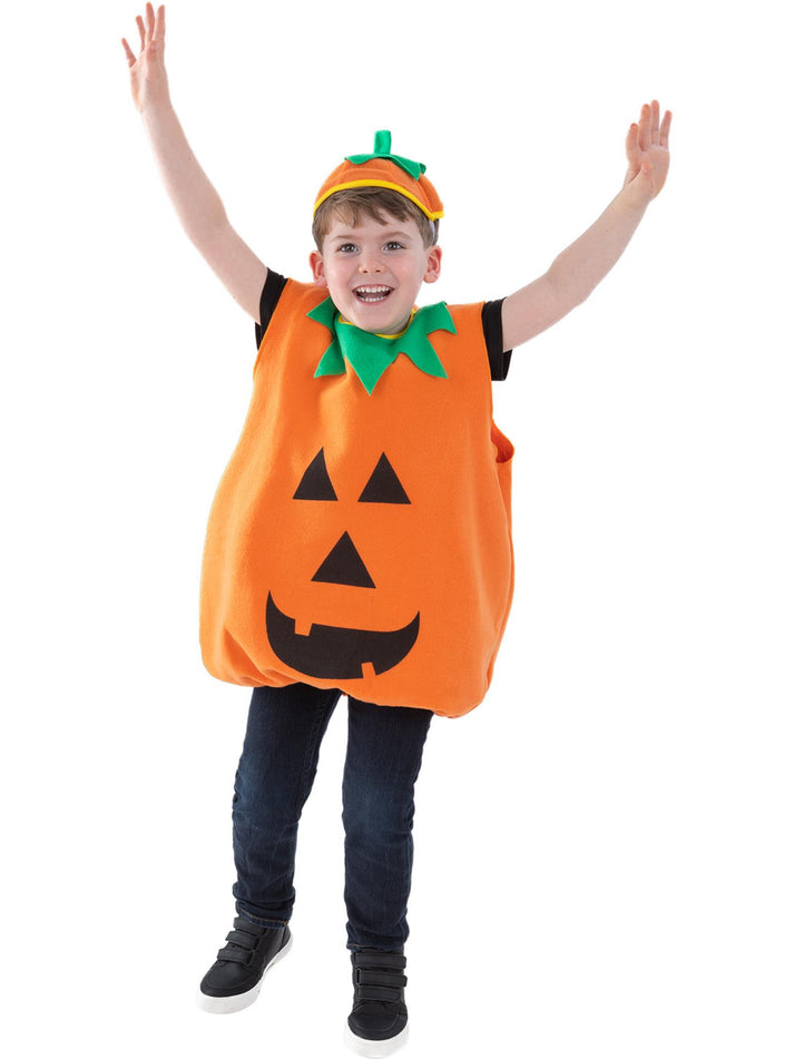 Pumpkin Costume Kids Orange Black Bodysuit and Hat