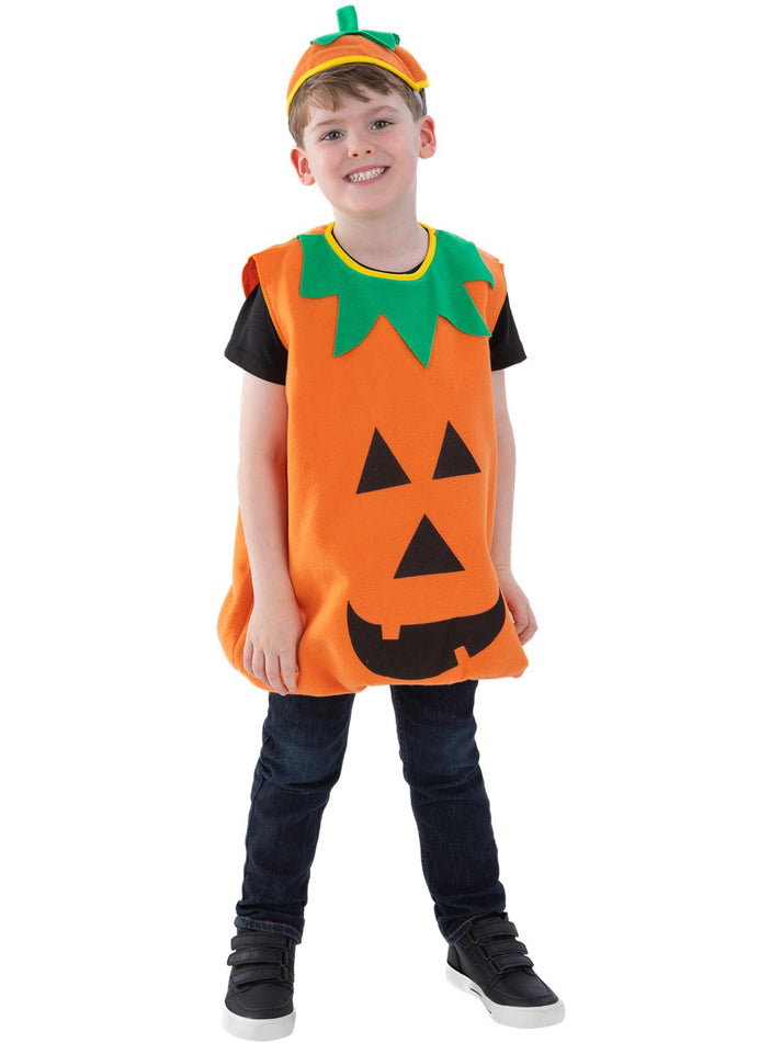 Pumpkin Costume Kids Orange Black Bodysuit and Hat 1