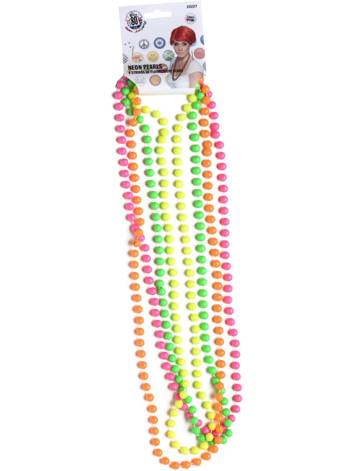 Beads Fluorescent 4 Assorted Colours Adult 80s Costume Necklace