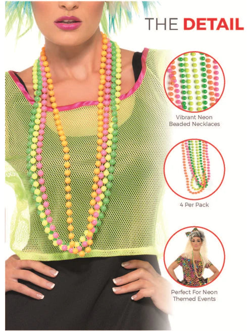 Beads Fluorescent 4 Assorted Colours Adult 80s Plastic