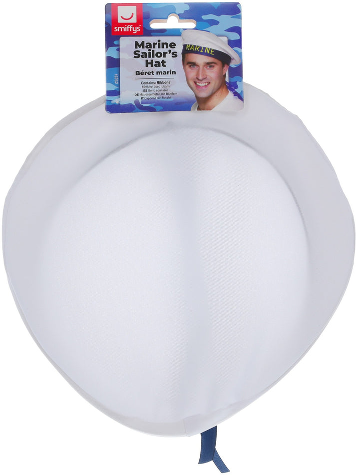 Marine Sailors Hat White Blue Band Attached Ribbons Adult Costume Accessory 2