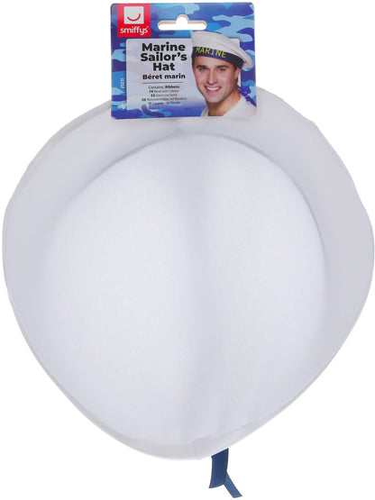 Marine Sailors Hat White Blue Band Attached Ribbons Adult Costume Accessory 2