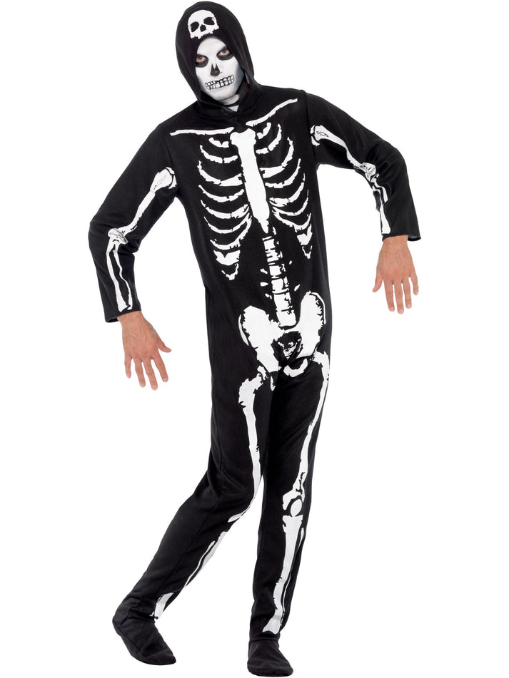Skeleton Costume Adult Black Hooded All in One 2