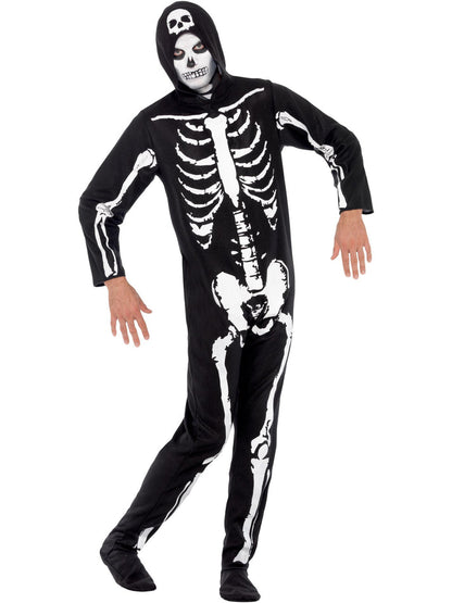 Skeleton Costume Adult Black Hooded All in One 2