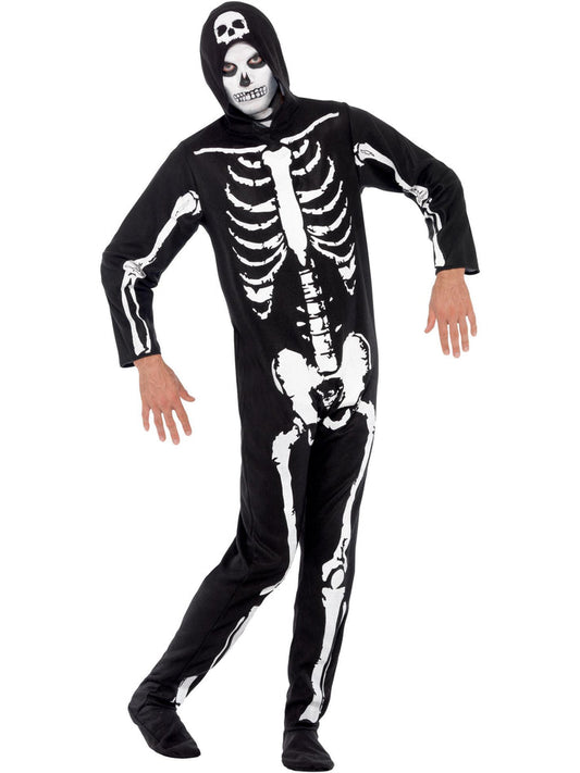 Skeleton Costume Adult Black Hooded All in One 2