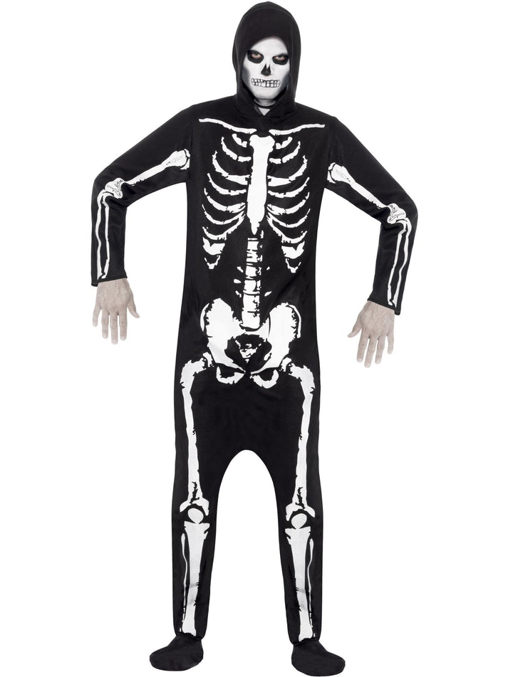 Skeleton Costume Adult Black Hooded All in One 1