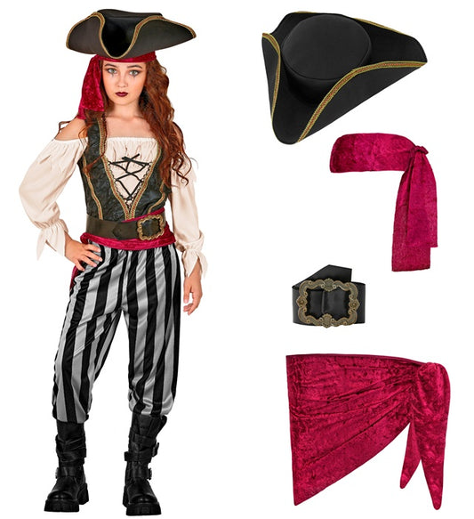 Pirate  Shirt With Vest, Pants, Sash, Belt, Headband, Hat 