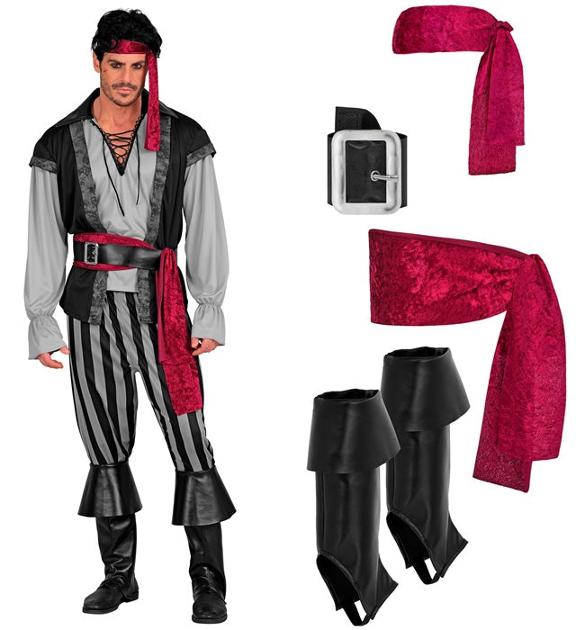 Pirate  Shirt With Vest, Pants, Sash, Belt, Headband, Boot Covers 