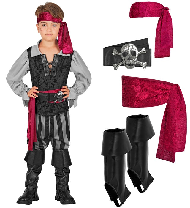 Pirate  Shirt With Vest, Pants, Sash, Belt, Headband, Boot Covers 