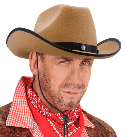 Cowboy Hat With Bolts Felt - Beige Color