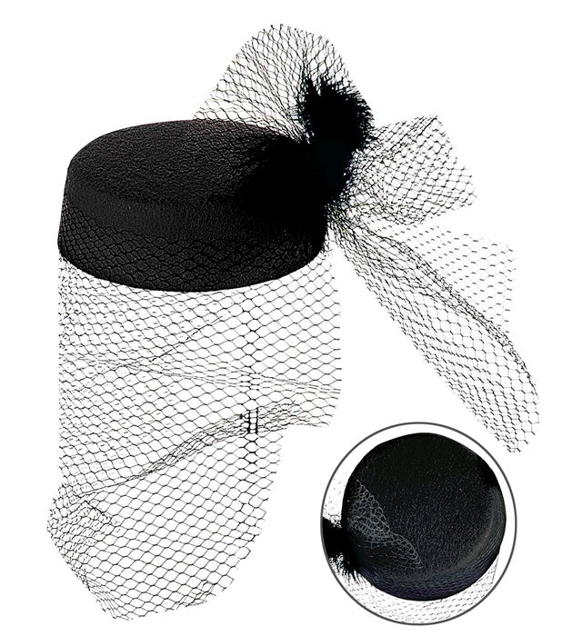 Tina Hat With Net And Feather Felt - Black Color Only