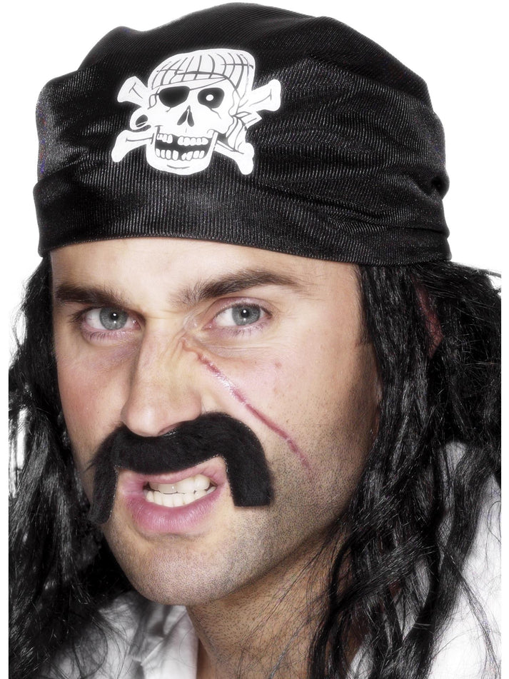 Pirate Bandana Black With White Skull And Crossbones Motif Adult Costume Accessory 1