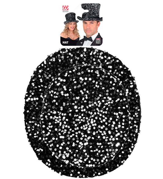 Black/Silver Sequin Top Hat 18 Cm