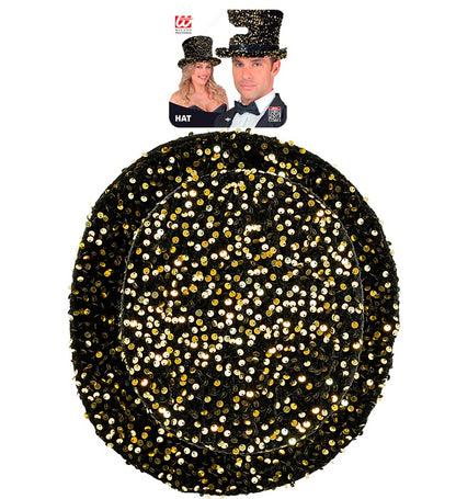 Black/Gold Sequin Top Hat 18 Cm