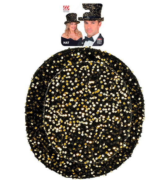 Black/Gold Sequin Top Hat 18 Cm