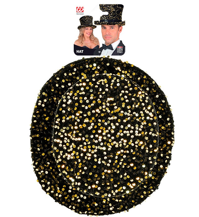 Black/Gold Sequin Top Hat 18 Cm